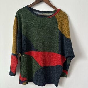 Cozy Abstract Color-Block Dolman Sleeve Sweater-Size Medium